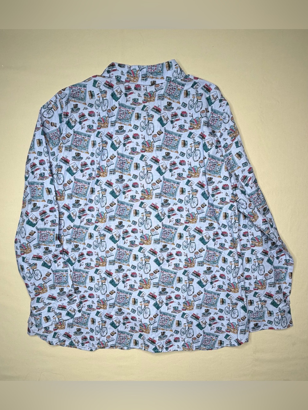 Talbots Light Blue Novelty Print Button-Up Shirt with Multicolor NWT 740 - Picture 5 of 5